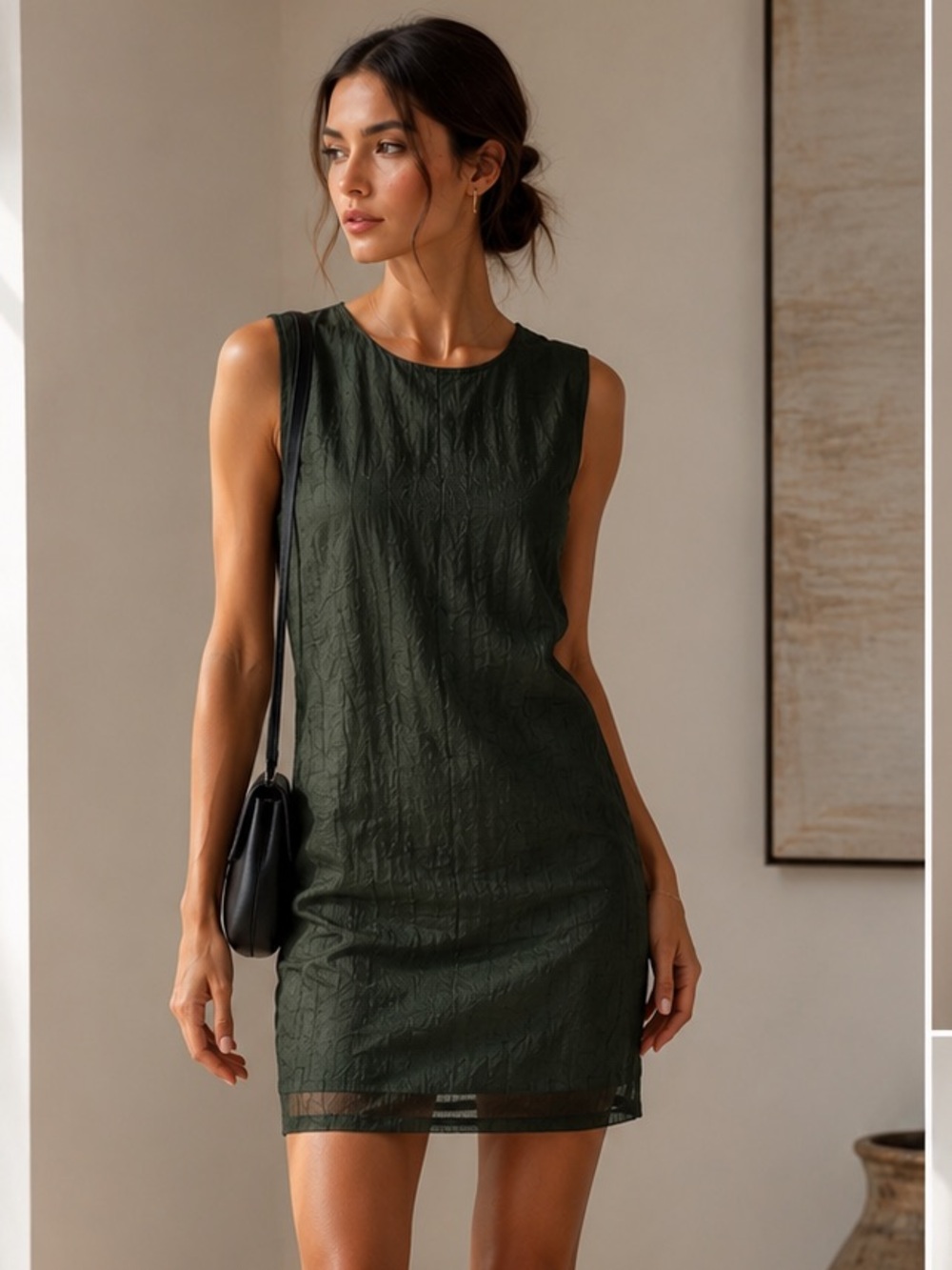 R&M Richards Sleeveless Textured Midi Dress in Dark Green